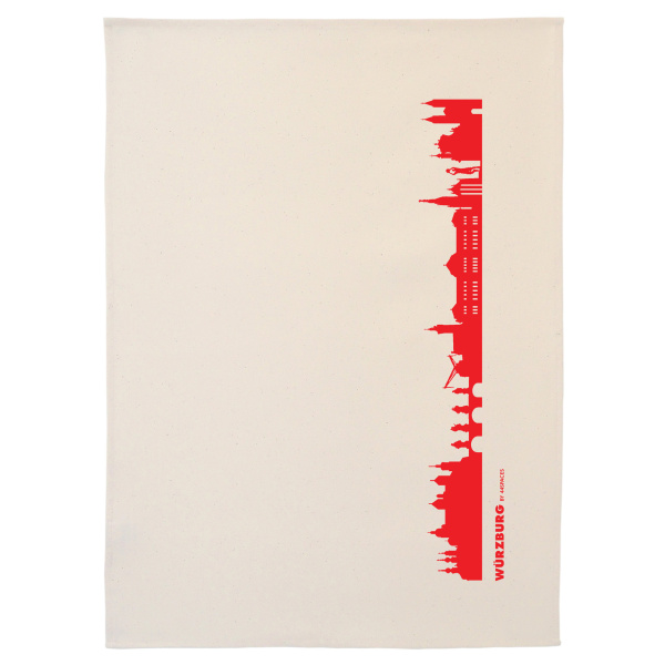 CITY TEA TOWEL. Dish towel made of cotton with coloured skyline  Light red