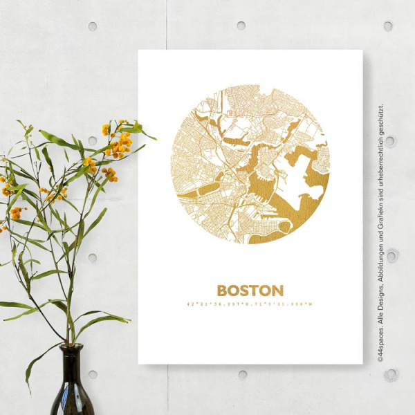 Boston map circle. silver | A3