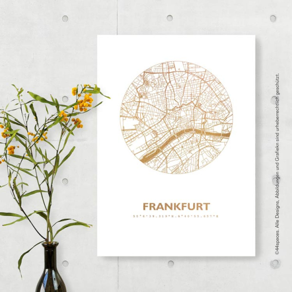 Frankfurt Karte Rund. silber | A3