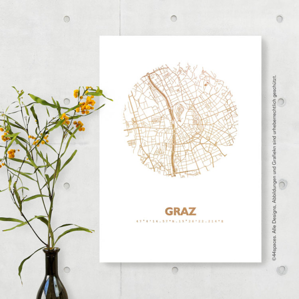 Graz Karte Rund. gold | A4