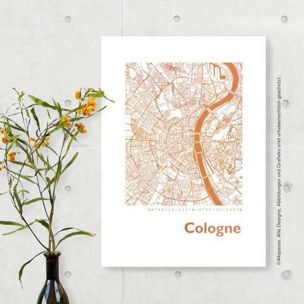 Cologne map square. gold | A4