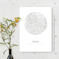 Paris Karte Rund. silber | A3