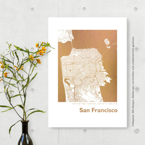 San Francisco Karte Eckig. silber | A3