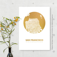 San Francisco map circle. gold | A4
