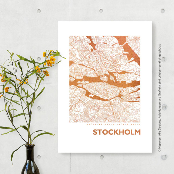 Stockholm map square. gold | A4