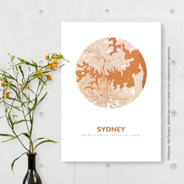 Sydney Karte Rund. kupfer | A3