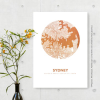 Sydney map circle. silver | A3