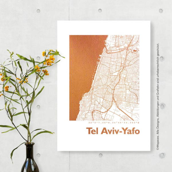Tel Aviv Karte Rund. gold | A4
