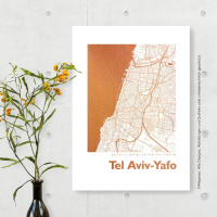 Tel Aviv Karte Rund. silber | A3