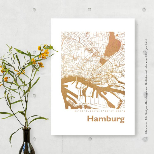 Hamburg Karte Rund. silber | A3