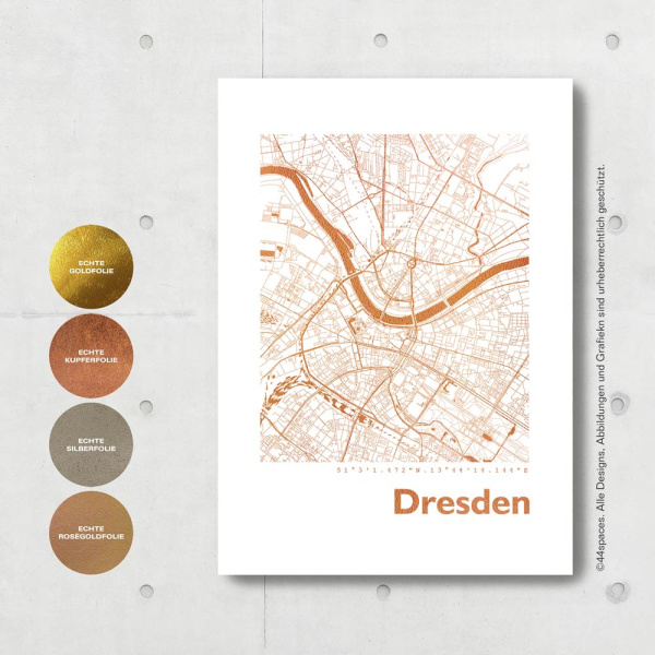 Dresden Karte Rund. silber | A3