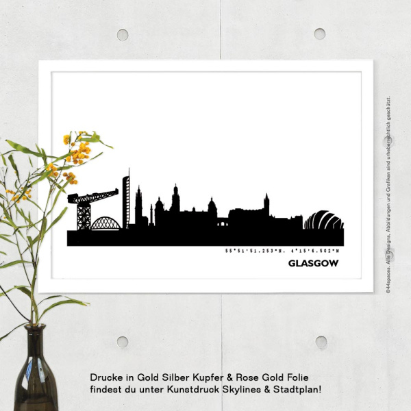 Glasgow Skyline Print Black & White