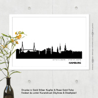 Hamburg Skyline Print Black &amp; White