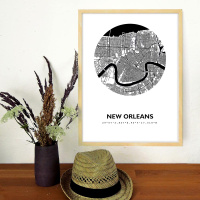 New Orleans Map Black & White