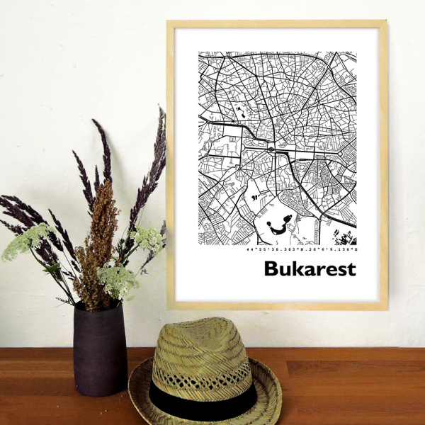 Bukarest Map Black & White
