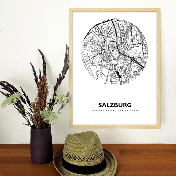 Salzburg Map Black & White