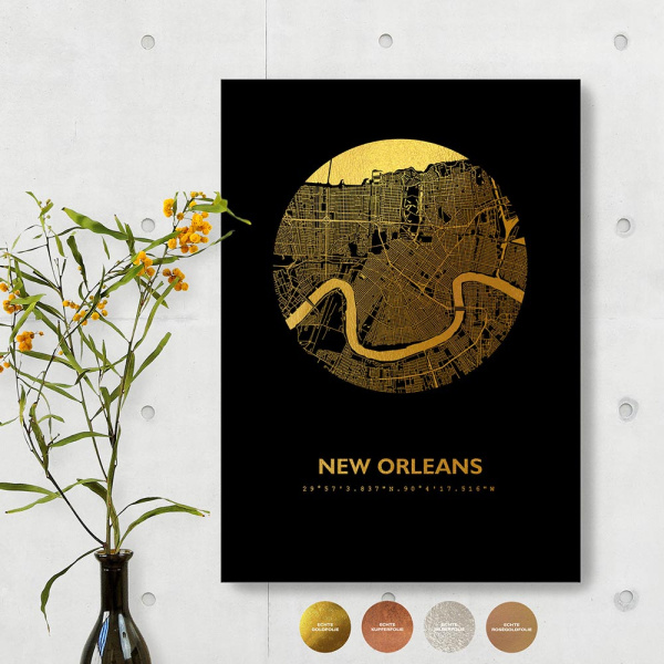 New Orleans Black Map rund