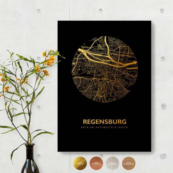 Regensburg City Map Black & Circle