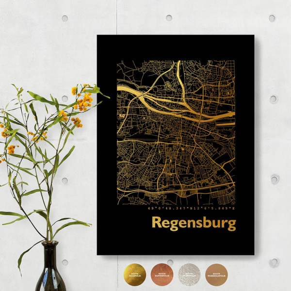 Regensburg City Map Black & Angular