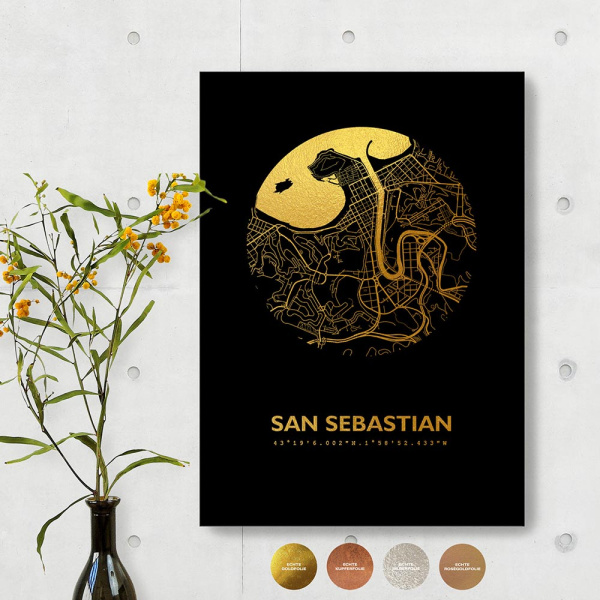 San Sebastian City Map Black & Circle