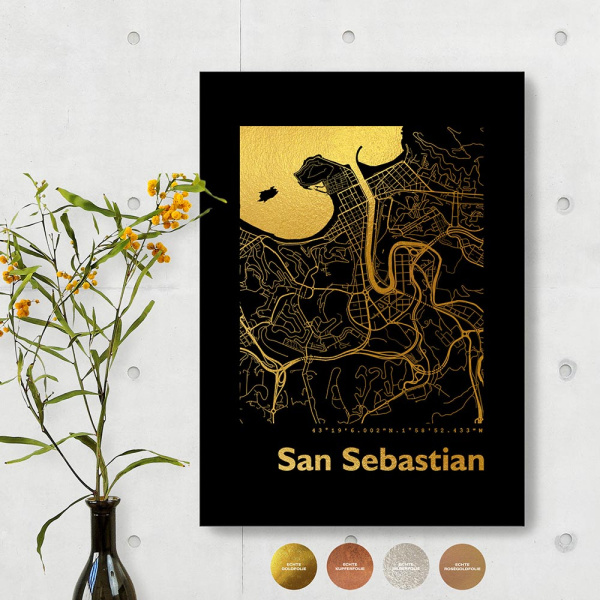 San Sebastian City Map Black & Angular