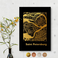 St Petersburg Black Map eckig