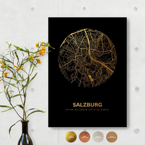 Salzburg City Map Black & Circle