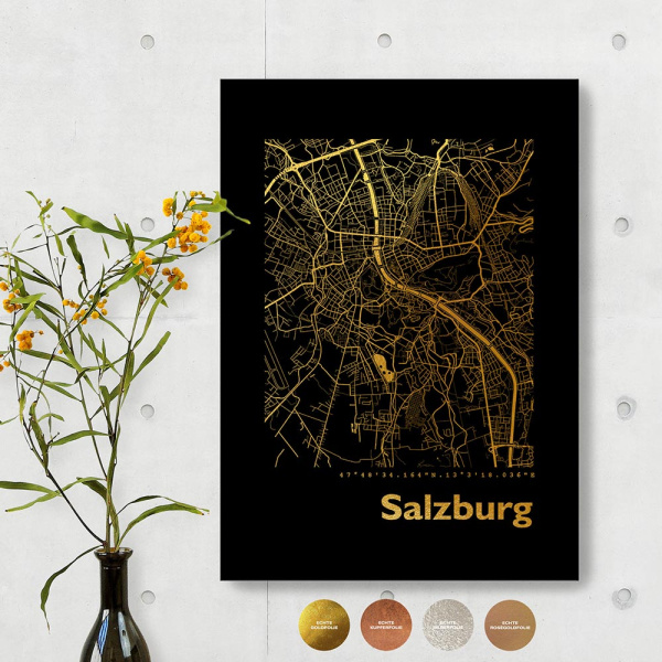 Salzburg City Map Black & Angular