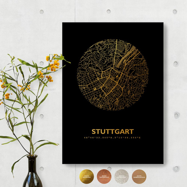 Stuttgart City Map Black & Circle