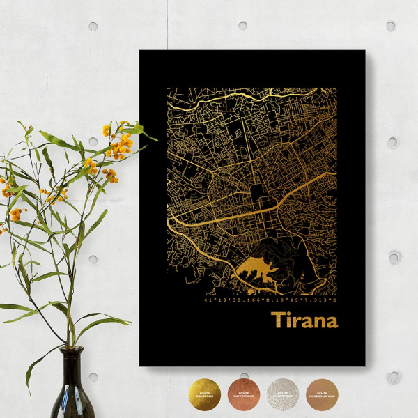 Tirana Stadtplan schwarz eckig