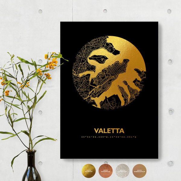 Valetta City Map Black & Circle