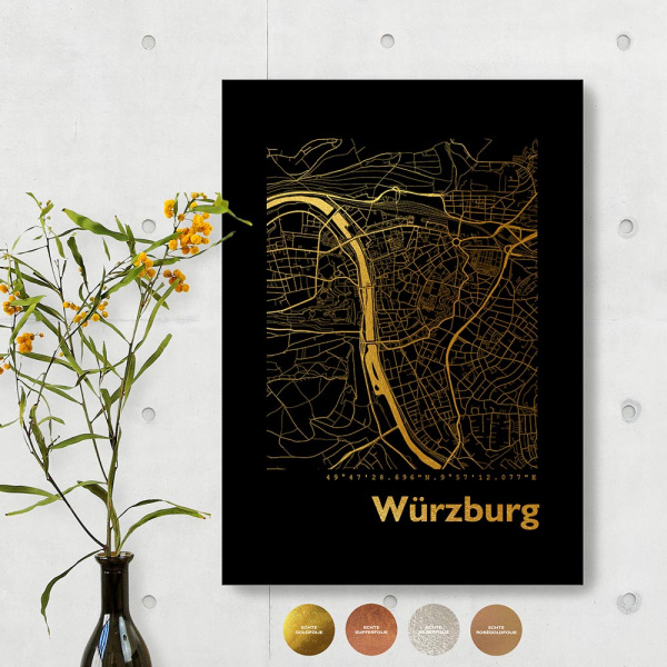 Würzburg City Map Black & Angular
