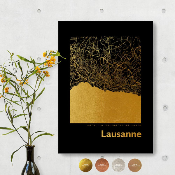Lausanne City Map Black & Angular