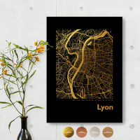Lyon City Map Black & Angular
