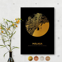 Malaga City Map Black & Circle