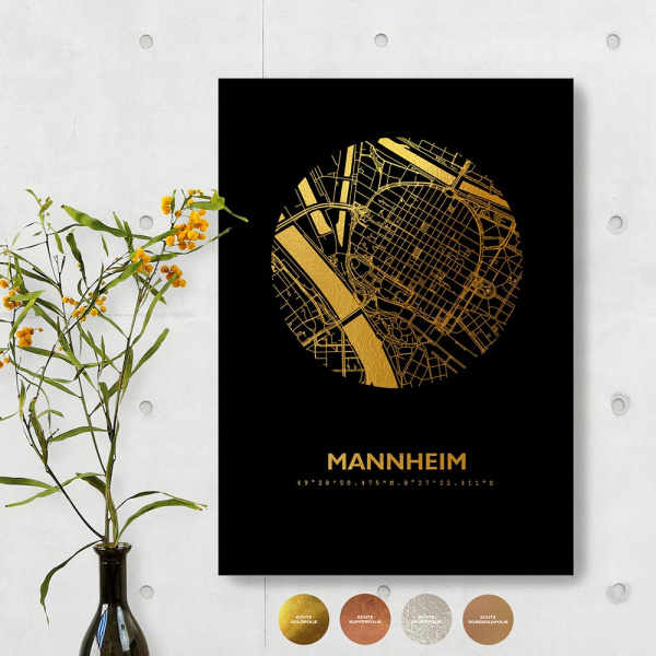 Mannheim City Map Black & Circle