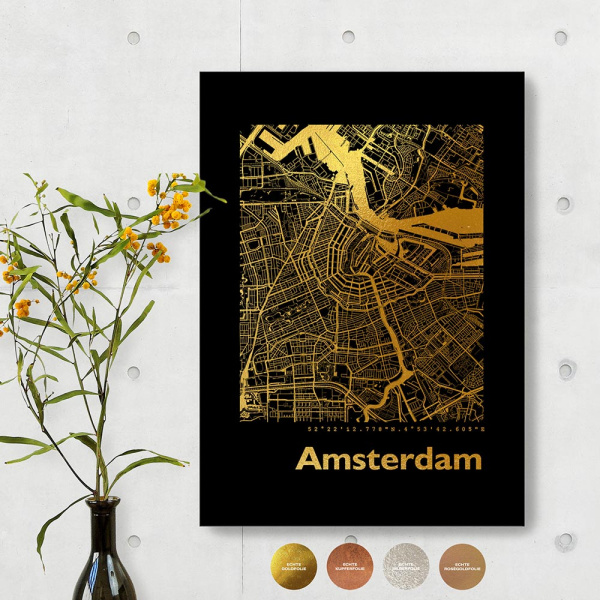 Amsterdam Black Map eckig