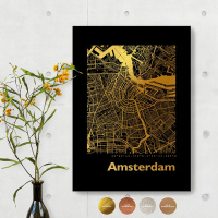 Amsterdam Black Map Eckig. gold | A4
