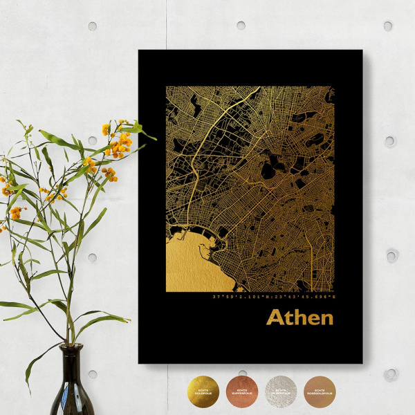 Athen Black Map eckig