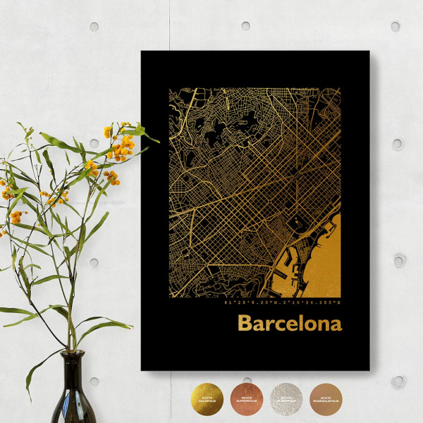 Barcelona Black Map eckig