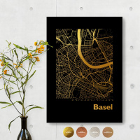 Basel Black Map Eckig. gold | A3