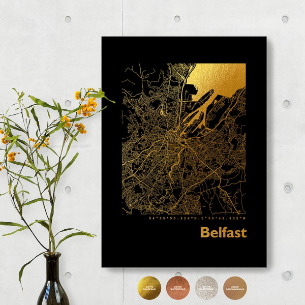 Belfast City Map Black & Angular