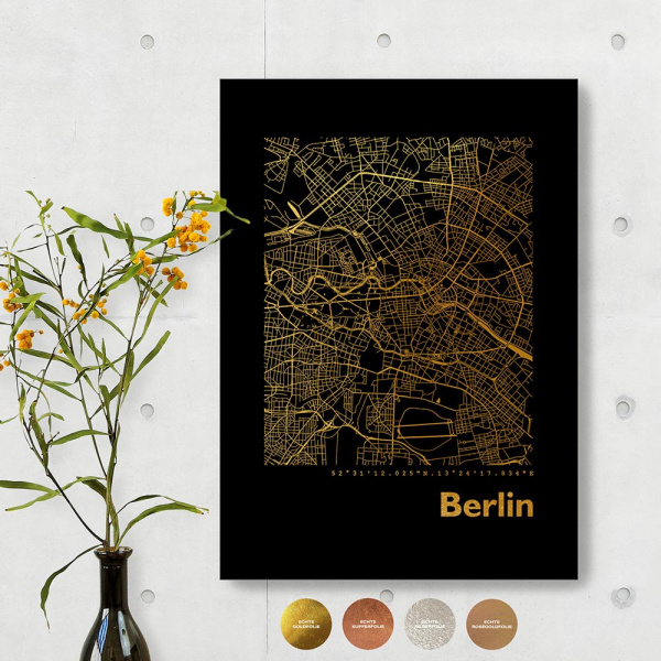 Berlin Black Map Eckig. gold | A4