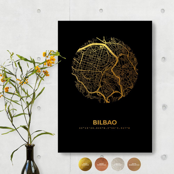 Bilbao City Map Black & Circle
