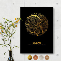 Bilbao City Map Black &amp; Circle