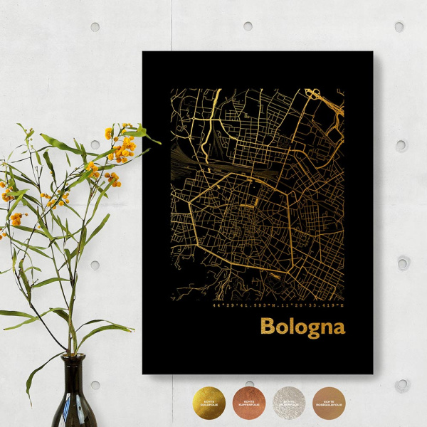 Bologna Black Map Eckig. gold | A3