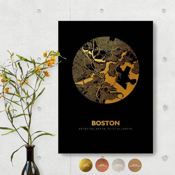 Boston City Map Black & Circle
