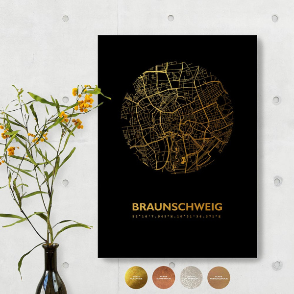 Braunschweig City Map Black & Circle