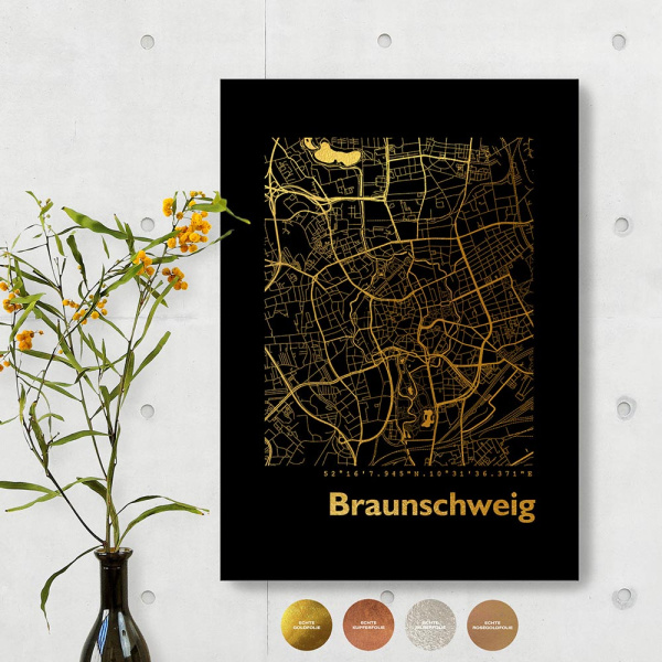 Braunschweig City Map angular. gold | A4