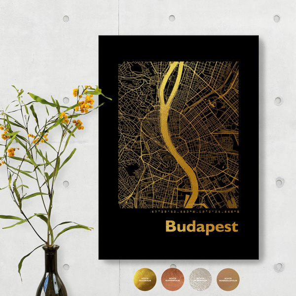 Budapest City Map Black & Angular